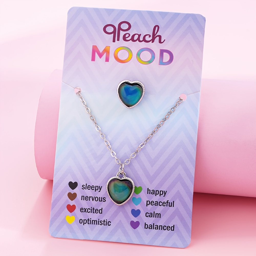 2pc Thermochromic Heart Pendant Necklace and Ring Set